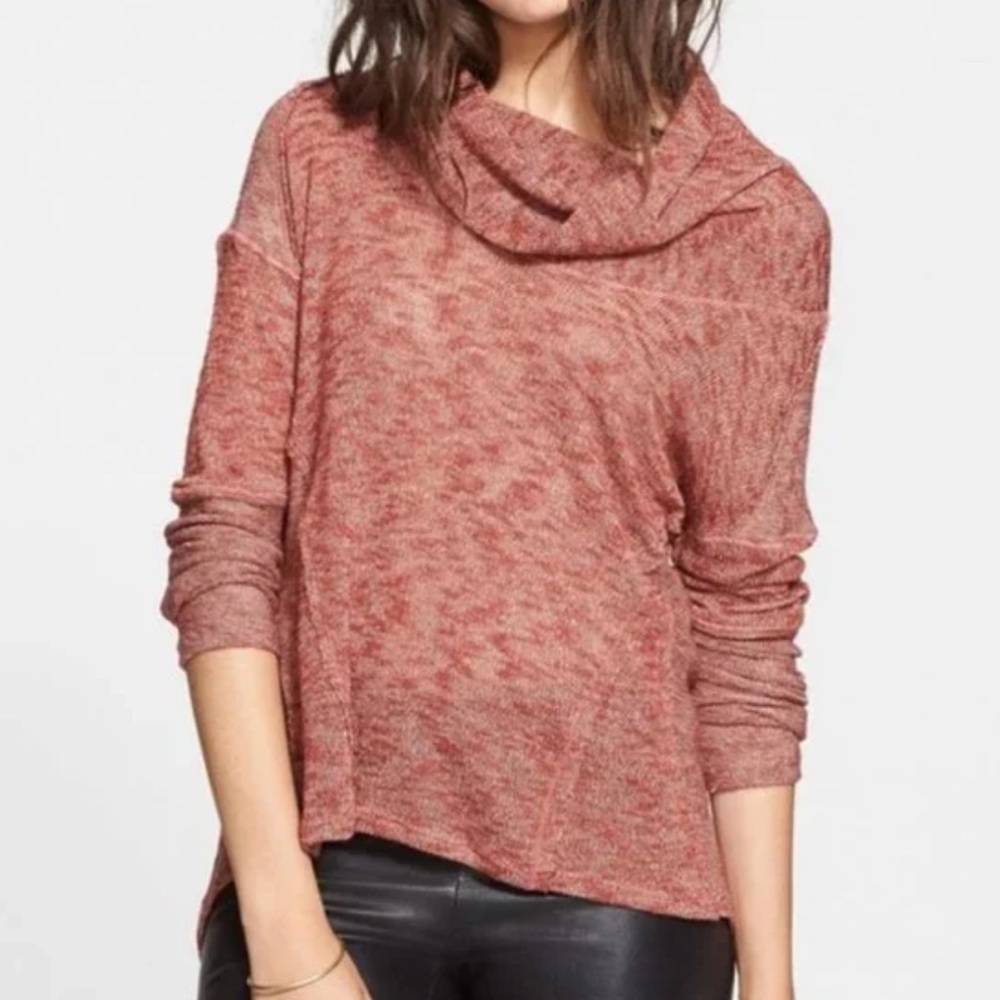 Free People Lightweight Cowl Neck Beatnik Hacci Sweater Rust Brown Size Medium M